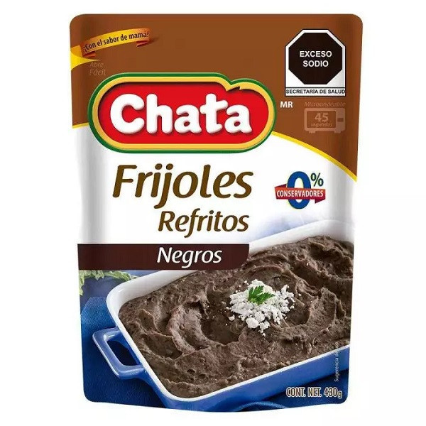 FRIJOLES REFRITOS CHATA POUCH 430 GR NEGROS