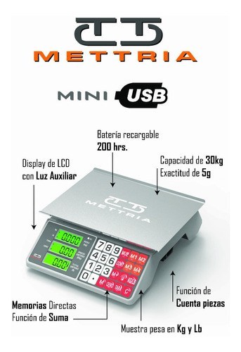 BASCULA COMERCIAL 30KG USB METTRIA