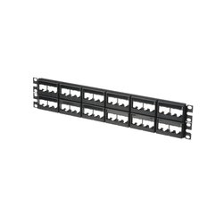Panel de Parcheo Modular Mini-Com (Sin Conectores), Plano, Sin Blindaje, Con Etiqueta y Cubierta, de 48 puertos, 2UR