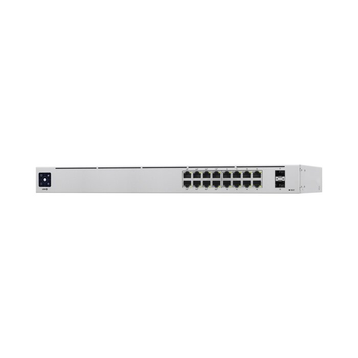 UniFi Switch USW-16-POE Gen2, Capa 2 de 16 puertos (8 puertos PoE 802.3af/at + 8 puertos Gigabit) + 2 puertos 1G SFP, 42W, pantalla informativa