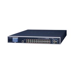 Switch Administrable L3, 24 puertos Gigabit PoE 802.3bt, 2 puertos 10G SFP+, Pantalla Tactil, Fuente Redundante, (600W)