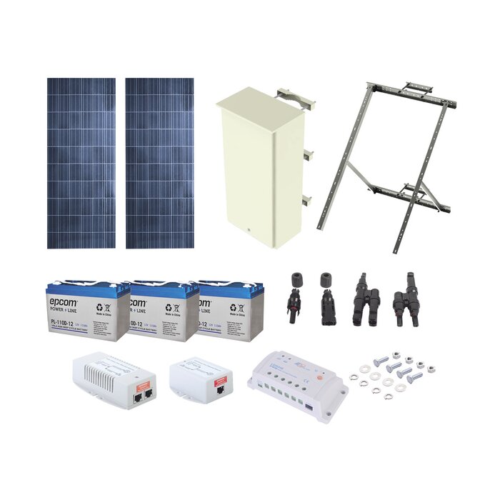 Kit Solar de 24 W con PoE 802.3af y PoE Pasivo 24 Vcd para una Cámara IP y un Radio Ubiquiti airMAX o Cambium ePMP