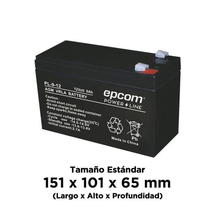 Batería AGM/VRLA / 12 Vcd / 9 Ah / TAMAÑO ESTANDAR ( 151 x 101 x 65 mm)