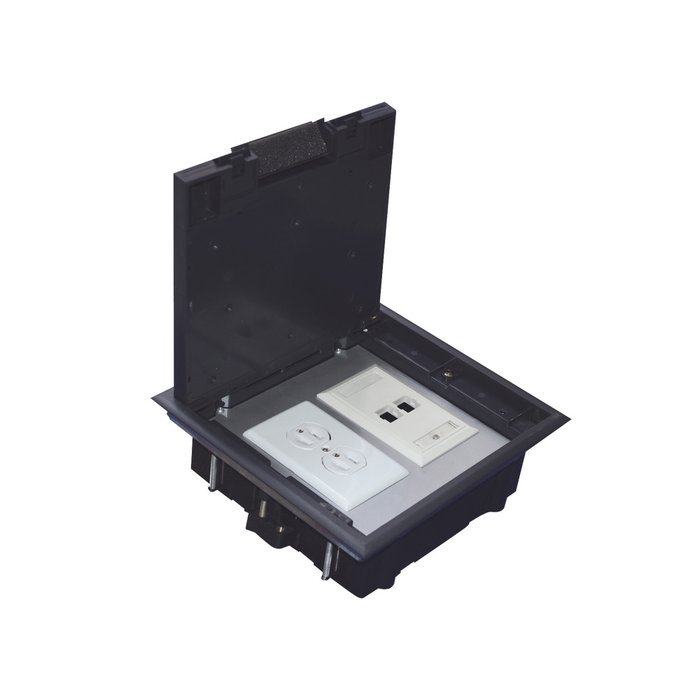 Caja de piso para dos módulos universales (Socket M2), para alimentación eléctrica y redes de datos (11000-33401) No incluye faceplates
