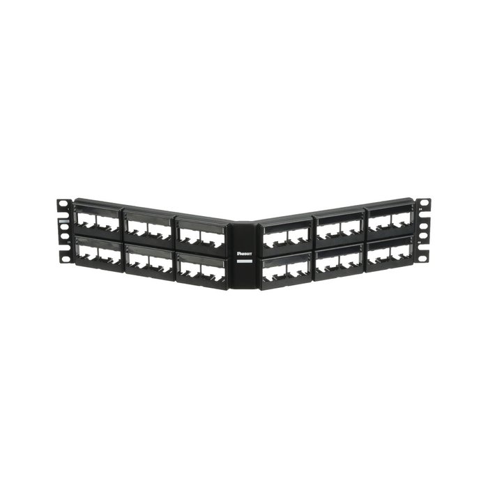 Panel de Parcheo Modular Mini-Com (Sin Conectores), Angulado, Sin Blindaje, Con Etiqueta y Cubierta, de 48 puertos, 1UR