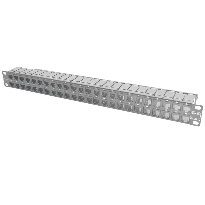 Patch Panel Z-MAX Categoría 6A, Blindado, de 48 puertos, Plano, 1UR