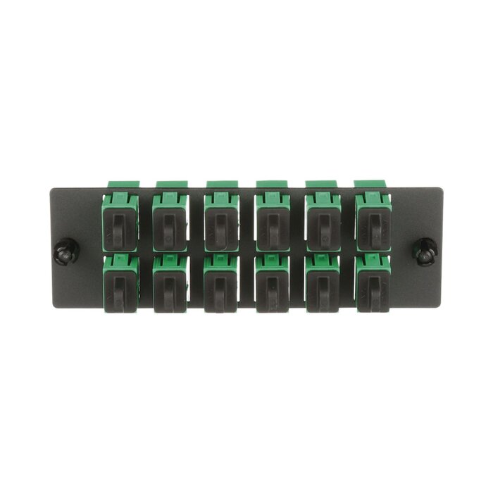 Placa Acopladora de Fibra Optica FAP, Con 12 Conectores SC/APC (12 Fibras), Para Fibra Monomodo OS1/OS2, Color Verde