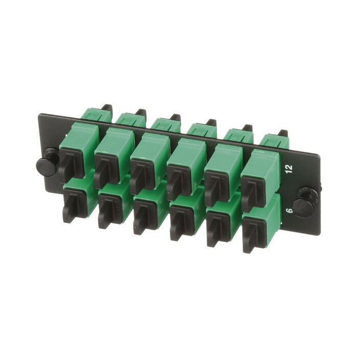 Placa Acopladora de Fibra Optica FAP, Con 12 Conectores SC/APC (12 Fibras), Para Fibra Monomodo OS1/OS2, Color Verde