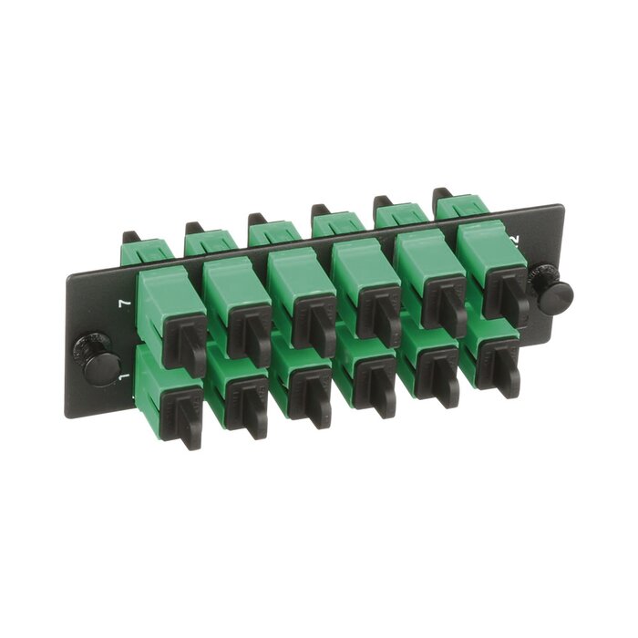 Placa Acopladora de Fibra Optica FAP, Con 12 Conectores SC/APC (12 Fibras), Para Fibra Monomodo OS1/OS2, Color Verde