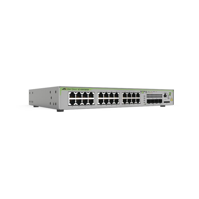 Switch Administrable CentreCOM GS970M, Capa 3 de 24 Puertos 10/100/1000 Mbps + 4 SFP Gigabit