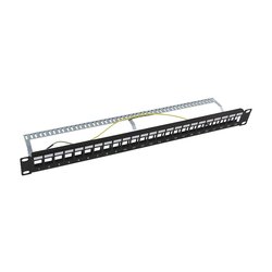 Patch panel modular Blindado (STP) de 24 puertos, con barra para organizar cable