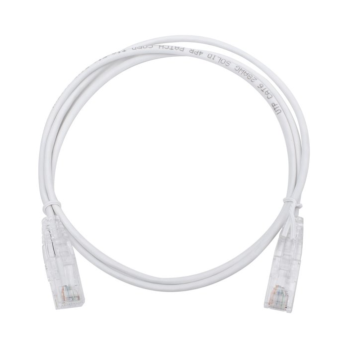 Cable de Parcheo Slim UTP Cat6 - 1 metro, Blanco, Diámetro Reducido (28 AWG)