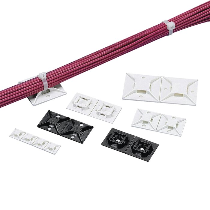 Sujetador Para Cable con Cinchos, de 4 Vías, con Adhesivo, 25.4 x 25.4mm (1in x 1in), Color Blanco, 1 pieza