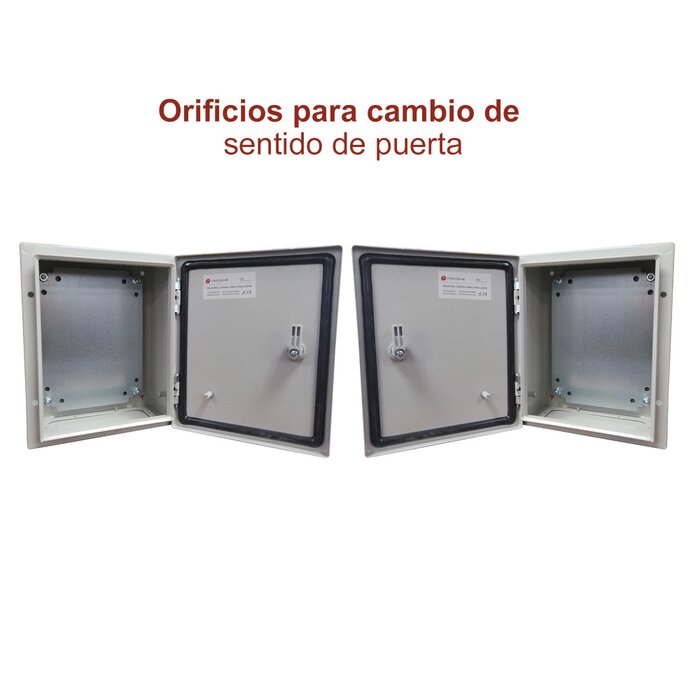 Gabinete de Acero IP66 Uso en Intemperie (250 x 300 x 150 mm) con Placa Trasera Interior y Compuerta Inferior Atornillable (Incluye Chapa y Llave).