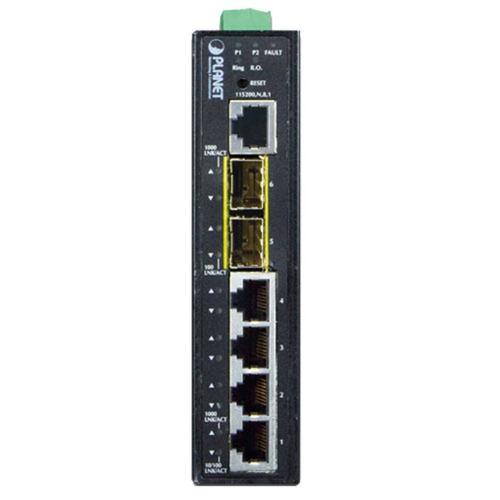 Switch Administrable industrial L2+ de 4 puertos 10/100/1000T + 2 puertos SFP 100/1000X