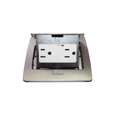 Mini caja de piso rectangular en acero inoxidable con 2 contactos eléctricos (11000-21201)