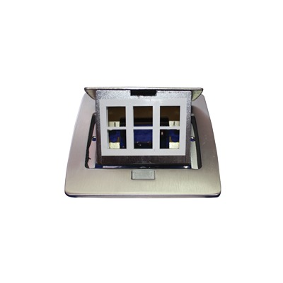 Mini caja de piso rectangular para datos y conectores tipo Keystone, Color y material en acero inoxidable (3 puertos) (11000-21202)